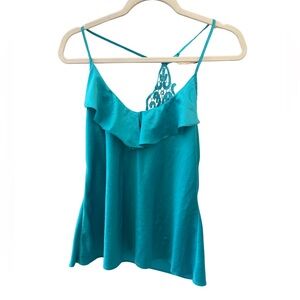 Teal Ruffle Lace-Back Satin Camisole